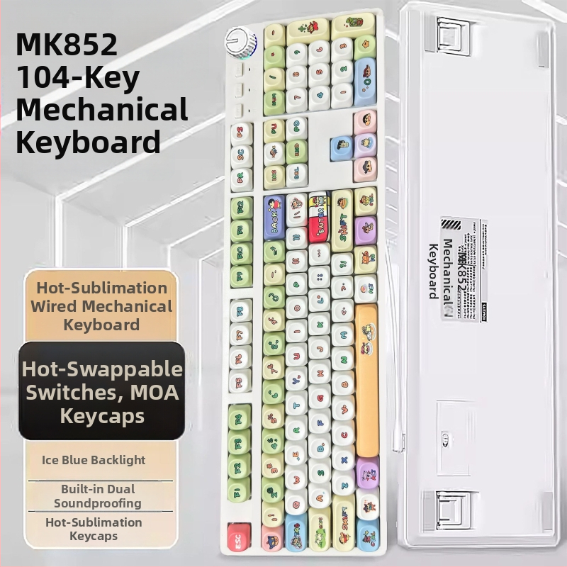 104 mygtukų mechaninė klaviatūra su pasukamu valdikliu, hot-swappable jungikliai, laidinis ryšys