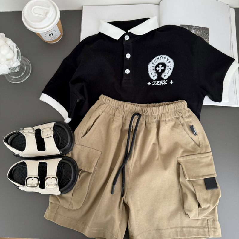 Polo pentru copii, mâneci scurte, stofă tricotată, stil K, vara 2025