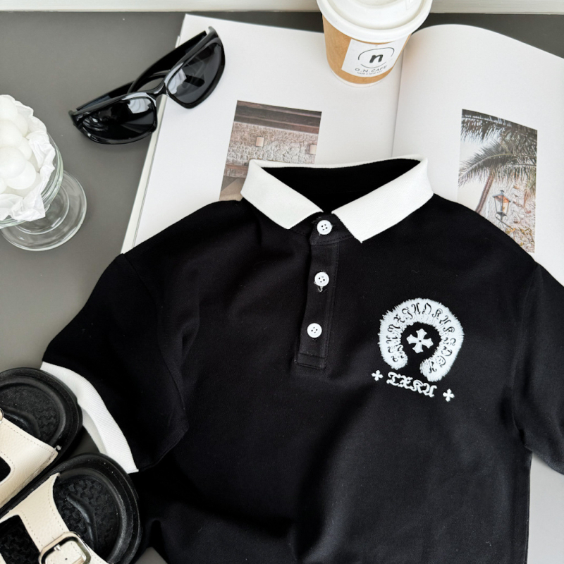 Polo pentru copii, mâneci scurte, stofă tricotată, stil K, vara 2025