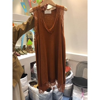 Top fără mâneci cu dantelă la margine și decolteu în V, bretele detașabile, poliester