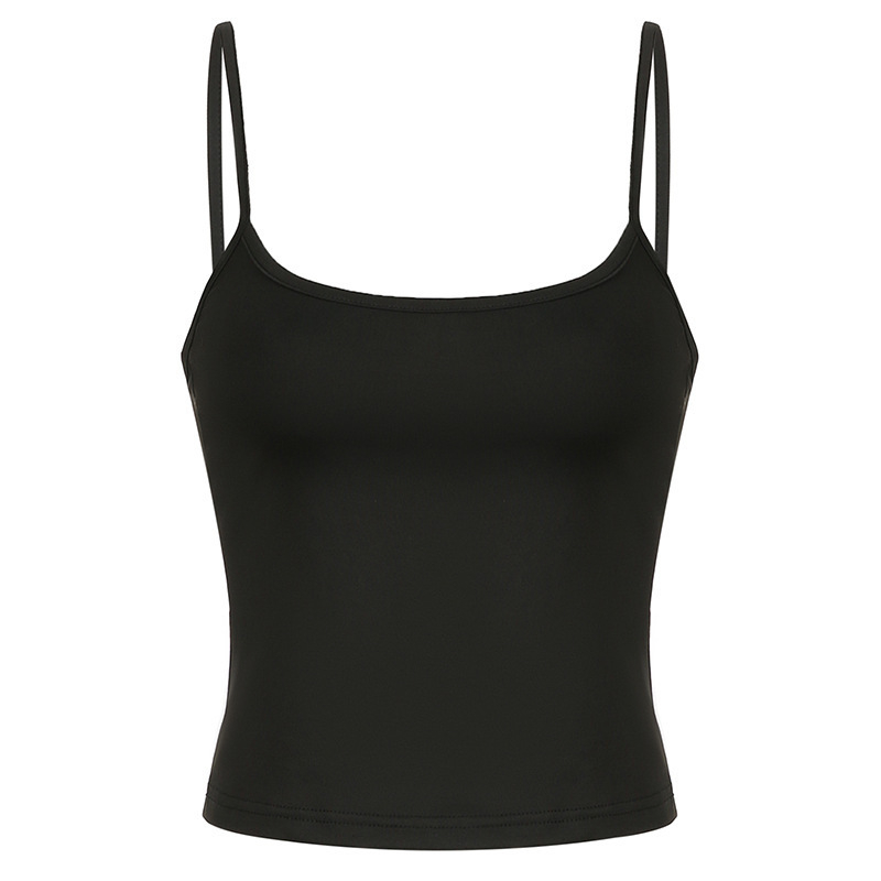 Top camisole cu stil sling, croială scurtă, material Milk Silk, poliester 90–95% + Spandex <30%, elasticitate ridicată