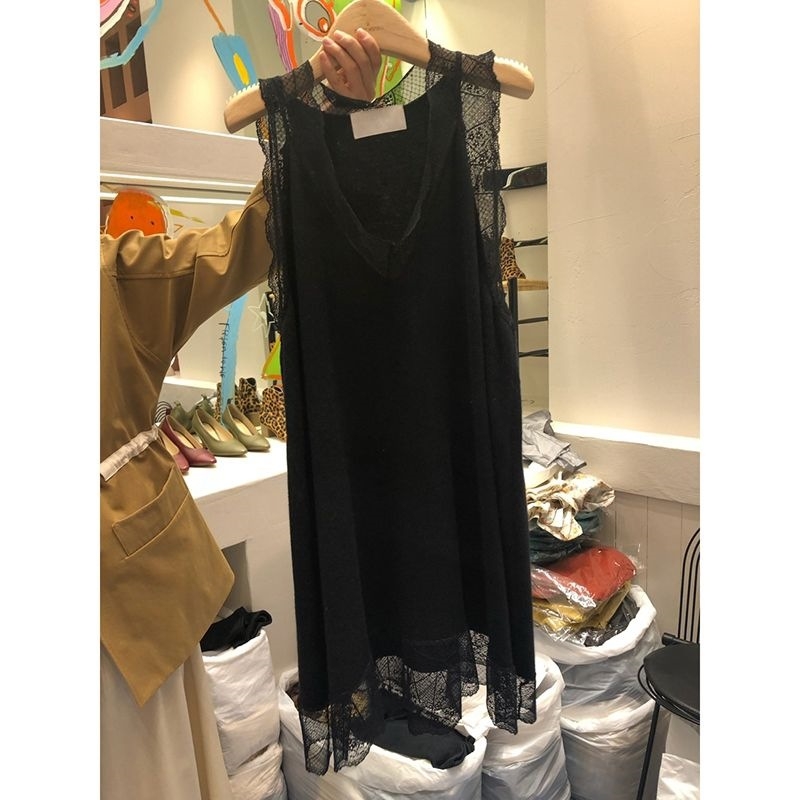 Top fără mâneci cu dantelă, decolteu în V, croială normală, poliester, bretele detașabile