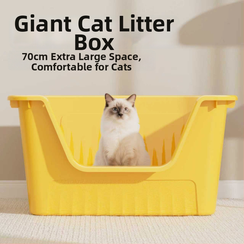 Ekstrā lielā kaķu tualetes kārba, atvērta tipa, kvadrātveida forma, materiāls PP, pret smaku un izšļakstīšanos