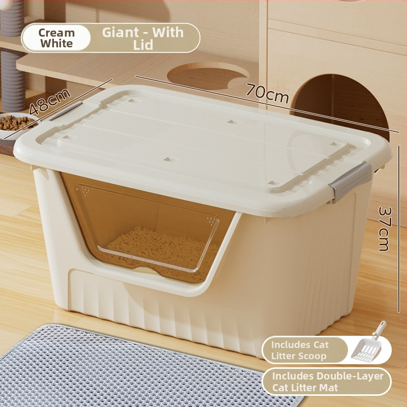 Ekstrā lielā kaķu tualetes kārba, atvērta tipa, kvadrātveida forma, materiāls PP, pret smaku un izšļakstīšanos