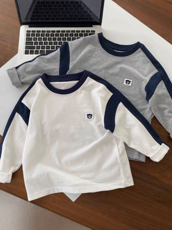 Tricou pentru copii cu mâneci lungi, 100% bumbac, guler rotund, absorbție a umezelii, potrivit pentru copii 3–8 ani.