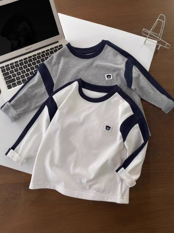 Tricou pentru copii cu mâneci lungi, 100% bumbac, guler rotund, absorbție a umezelii, potrivit pentru copii 3–8 ani.