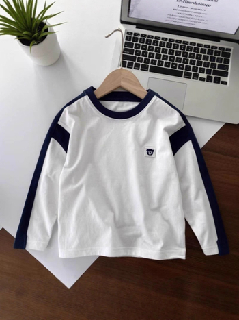 Tricou pentru copii cu mâneci lungi, 100% bumbac, guler rotund, absorbție a umezelii, potrivit pentru copii 3–8 ani.