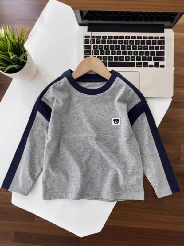 Tricou pentru copii cu mâneci lungi, 100% bumbac, guler rotund, absorbție a umezelii, potrivit pentru copii 3–8 ani.
