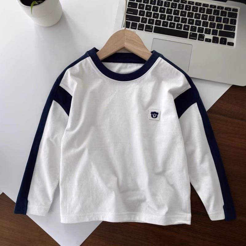 Tricou pentru copii cu mâneci lungi, 100% bumbac, guler rotund, absorbție a umezelii, potrivit pentru copii 3–8 ani.