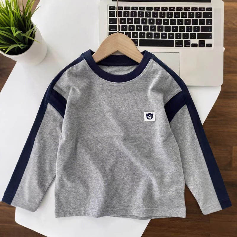Tricou pentru copii cu mâneci lungi, 100% bumbac, guler rotund, absorbție a umezelii, potrivit pentru copii 3–8 ani.