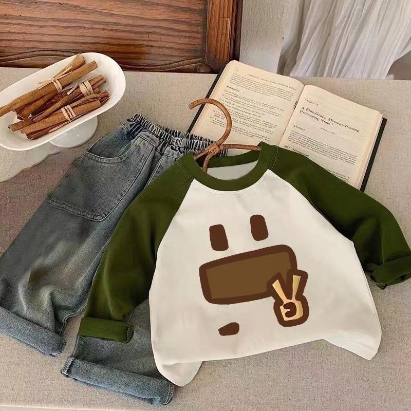 Dječja unisex T-majica s dugim rukavima, 95% pamuk, korejski stil, karikatura uzorak, za uzrast 3–8 godina