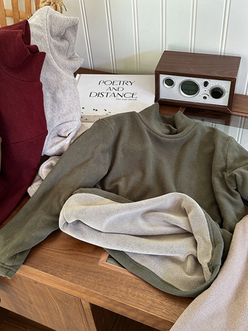 Gyerekek téli alapfelső fleece-béléssel, fél magas nyakú, uniszex, hosszú ujjú, 68% viszkóz, pamut keverék