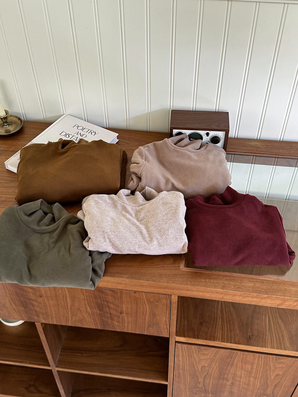 Gyerekek téli alapfelső fleece-béléssel, fél magas nyakú, uniszex, hosszú ujjú, 68% viszkóz, pamut keverék