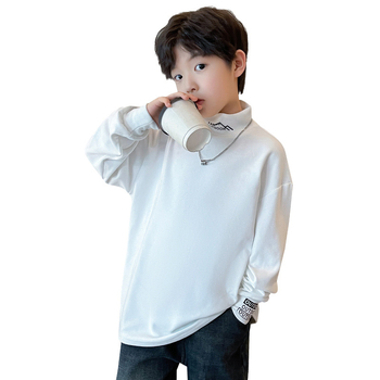 Fiúknak való pamut pulóver fleece-béléssel, koreai stílus, hosszú ujjú, 8+ éveseknek, 80% pamut