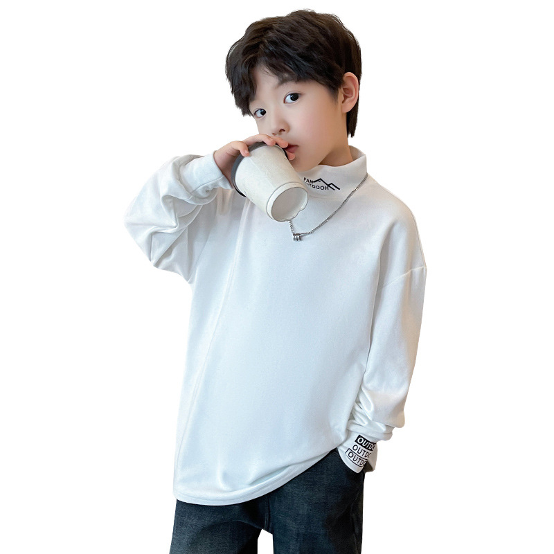 Fiúknak való pamut pulóver fleece-béléssel, koreai stílus, hosszú ujjú, 8+ éveseknek, 80% pamut