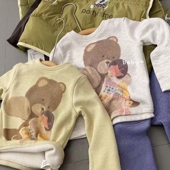 Dječji top s okruglim izrezom, dugim rukavima, karikatura otisak, korejski stil