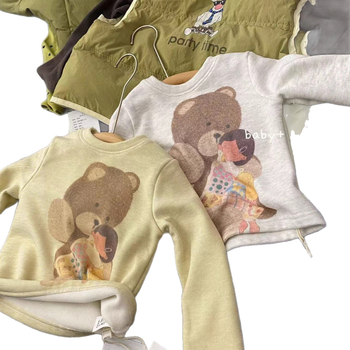 Dječji top s okruglim izrezom, dugim rukavima, karikatura otisak, korejski stil
