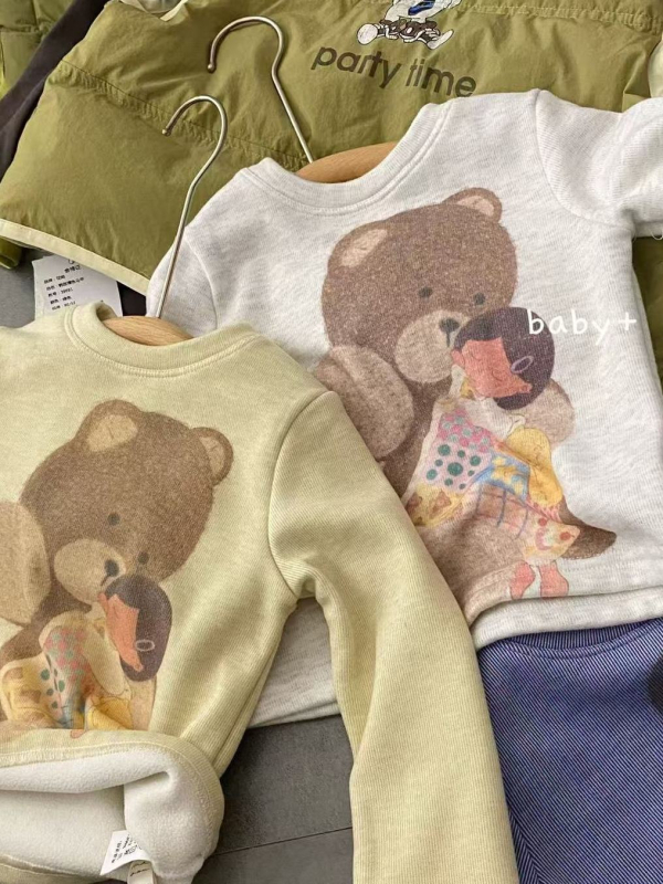 Dječji top s okruglim izrezom, dugim rukavima, karikatura otisak, korejski stil