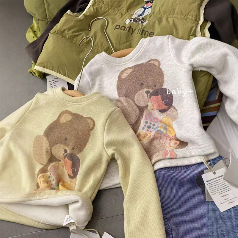 Dječji top s okruglim izrezom, dugim rukavima, karikatura otisak, korejski stil