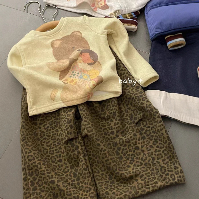Dječji top s okruglim izrezom, dugim rukavima, karikatura otisak, korejski stil