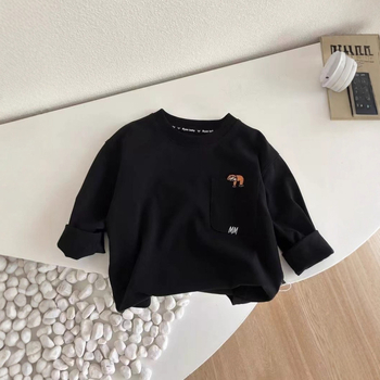 Tricou pentru copii cu mâneci lungi din bumbac 100%, imprimat cu desen animat, croială lejeră pentru primăvară și toamnă, guler rotund, pentru copii 3–8 ani