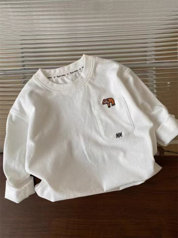 Tricou pentru copii cu mâneci lungi din bumbac 100%, imprimat cu desen animat, croială lejeră pentru primăvară și toamnă, guler rotund, pentru copii 3–8 ani