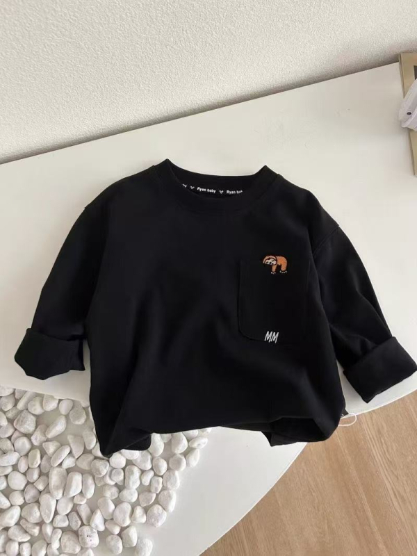Tricou pentru copii cu mâneci lungi din bumbac 100%, imprimat cu desen animat, croială lejeră pentru primăvară și toamnă, guler rotund, pentru copii 3–8 ani