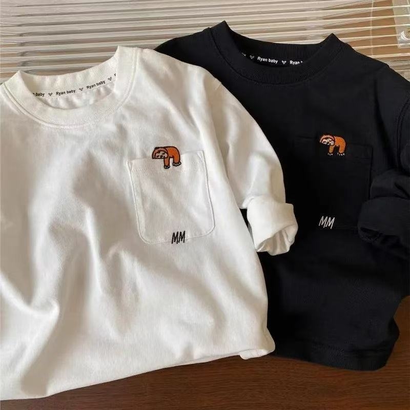 Tricou pentru copii cu mâneci lungi din bumbac 100%, imprimat cu desen animat, croială lejeră pentru primăvară și toamnă, guler rotund, pentru copii 3–8 ani
