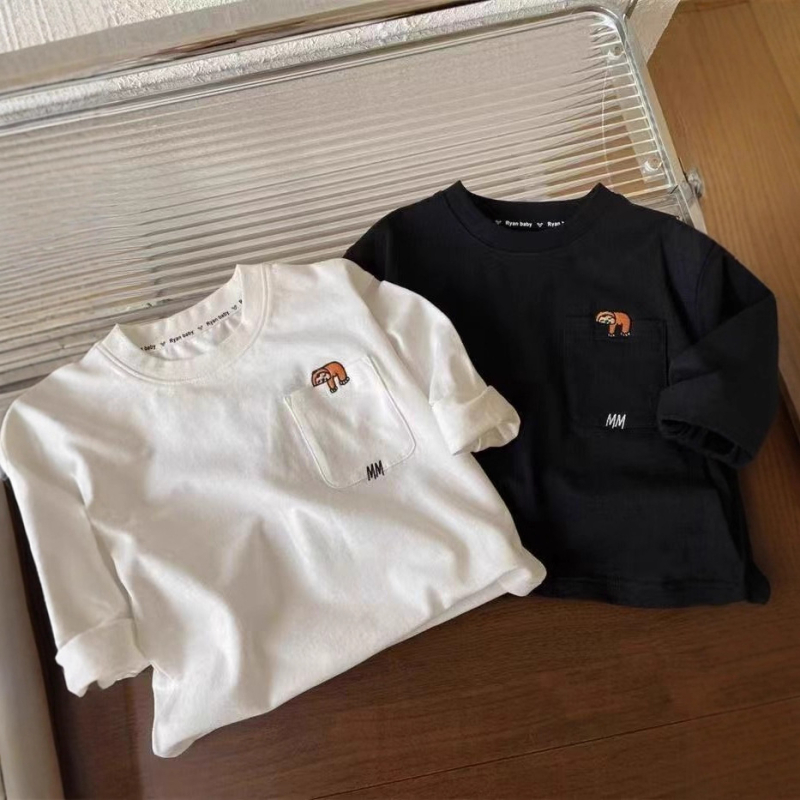 Tricou pentru copii cu mâneci lungi din bumbac 100%, imprimat cu desen animat, croială lejeră pentru primăvară și toamnă, guler rotund, pentru copii 3–8 ani