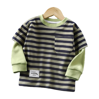 Gyerekeknek készült csíkos hosszú ujjú pulóver, koreai stílusú, poliészter gyapjú bélés