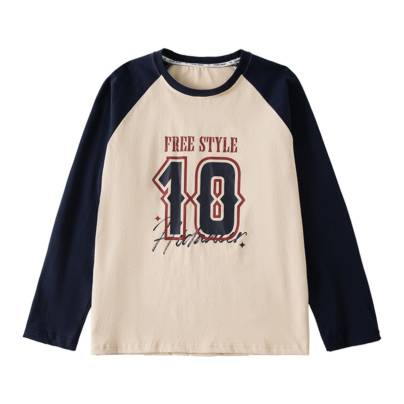 Fiúknak szóló hosszú ujjú pamut felső, laza stílusban, tavasz–őszre, közepes és nagy testmagasságú gyermekeknek (8+ év, 140 cm+), 99% pamut.