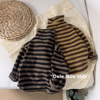Bluza pentru copii cu guler înalt, mâneci lungi, model dungat, velur moale Derong, 95% poliester, fără glugă, stil coreean