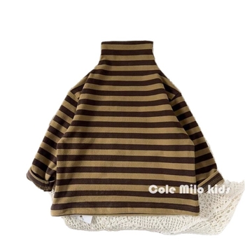 Bluza pentru copii cu guler înalt, mâneci lungi, model dungat, velur moale Derong, 95% poliester, fără glugă, stil coreean