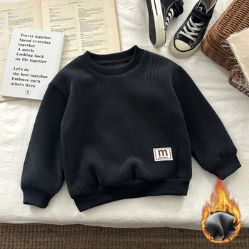 Dječji pulover s fleec podstavom, debeli materijal, dugi rukavi, bez kapucje, jesen-zima stil, s slovima