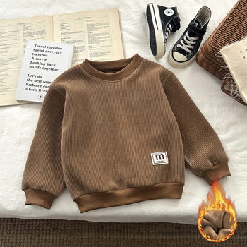 Dječji pulover s fleec podstavom, debeli materijal, dugi rukavi, bez kapucje, jesen-zima stil, s slovima