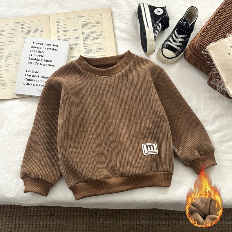 Dječji pulover s fleec podstavom, debeli materijal, dugi rukavi, bez kapucje, jesen-zima stil, s slovima