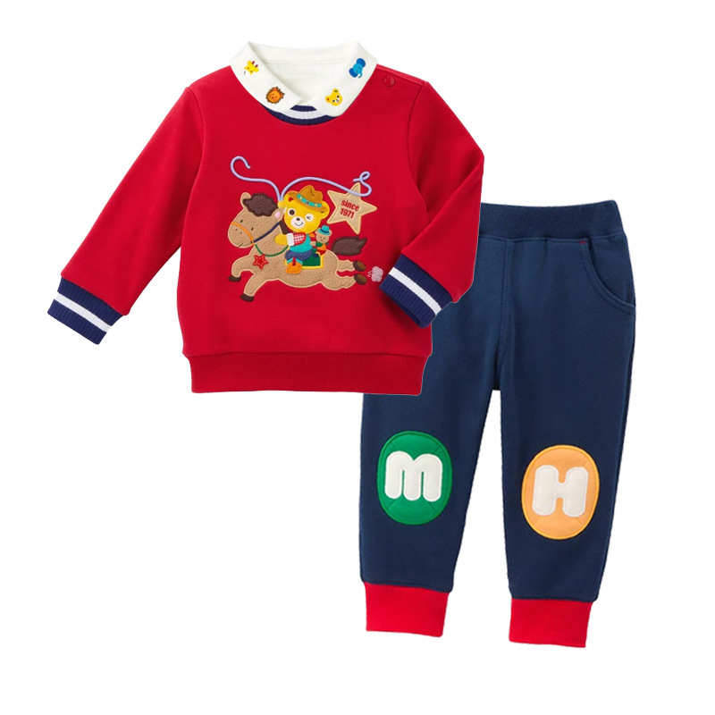 Hanorac pentru copii, panouri colorate, broderie cu urs călare pe cal, mâneci lungi, fleece, 85% bumbac