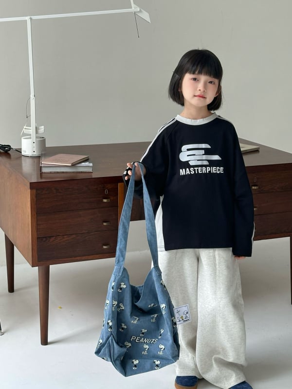 Tricou pentru copii, stil coreean, mâneci lungi, guler rotund, imprimeu cu litere, 100% bumbac