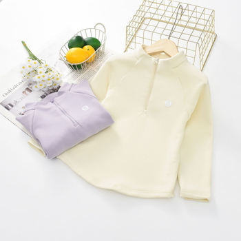 Tricou de bază pentru fete, iarnă, mânecă lungă, guler înalt, fleece autoîncălzit din bumbac, imprimeu cu desene animate