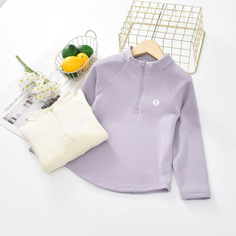 Tricou de bază pentru fete, iarnă, mânecă lungă, guler înalt, fleece autoîncălzit din bumbac, imprimeu cu desene animate