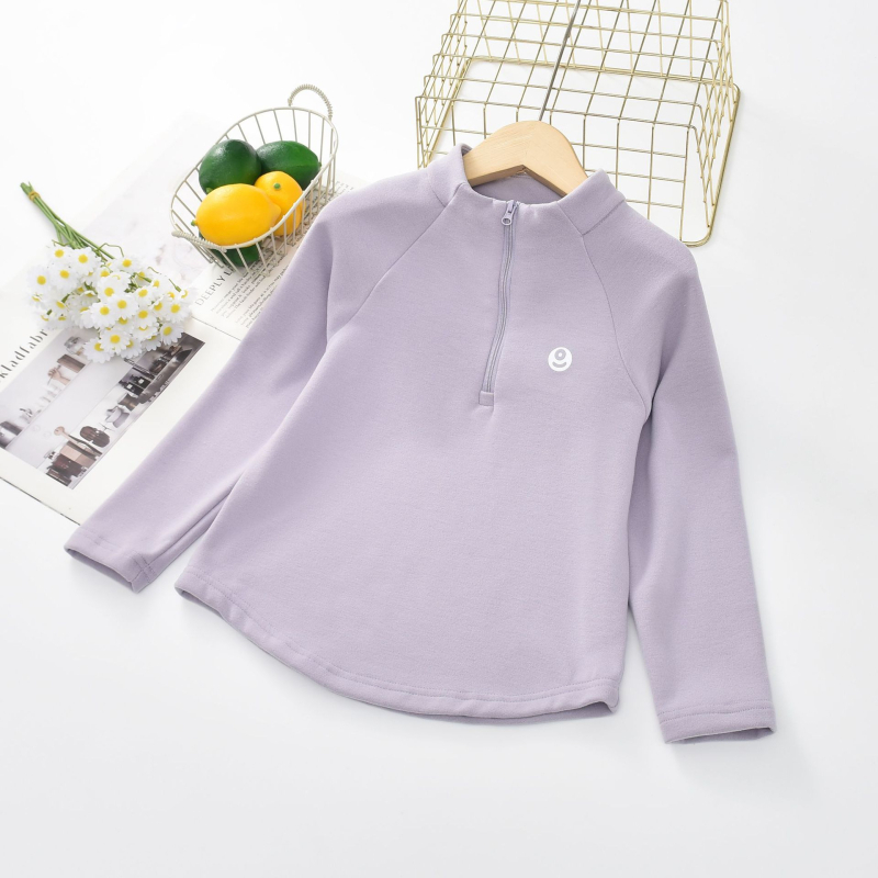 Tricou de bază pentru fete, iarnă, mânecă lungă, guler înalt, fleece autoîncălzit din bumbac, imprimeu cu desene animate