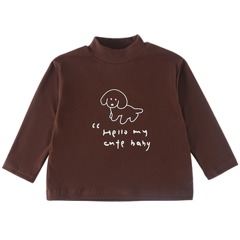 Gyerekek hosszú ujjú póló koreai stílusú mock nyakú gallérral, 90% poliészter, állat- és betűmintás, 3–8 éveseknek.