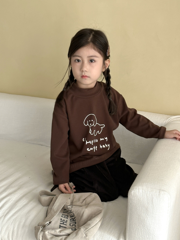 Gyerekek hosszú ujjú póló koreai stílusú mock nyakú gallérral, 90% poliészter, állat- és betűmintás, 3–8 éveseknek.