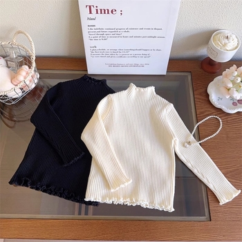 Top tricotat pentru fetițe, stil coreean, mâneci lungi, fără glugă, 55% acrilic, țesătură moale, pentru nou-născuți (0–12 luni), iarnă 2025.