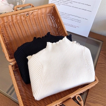 Top tricotat pentru fetițe, stil coreean, mâneci lungi, fără glugă, 55% acrilic, țesătură moale, pentru nou-născuți (0–12 luni), iarnă 2025.