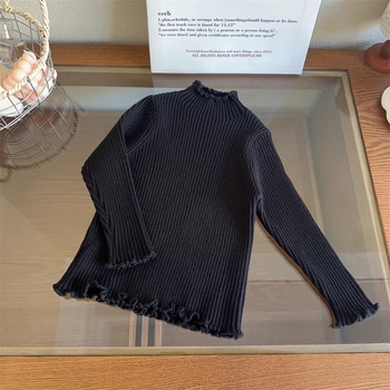 Top tricotat pentru fetițe, stil coreean, mâneci lungi, fără glugă, 55% acrilic, țesătură moale, pentru nou-născuți (0–12 luni), iarnă 2025.