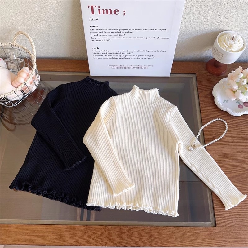 Top tricotat pentru fetițe, stil coreean, mâneci lungi, fără glugă, 55% acrilic, țesătură moale, pentru nou-născuți (0–12 luni), iarnă 2025.