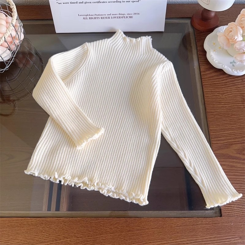 Top tricotat pentru fetițe, stil coreean, mâneci lungi, fără glugă, 55% acrilic, țesătură moale, pentru nou-născuți (0–12 luni), iarnă 2025.