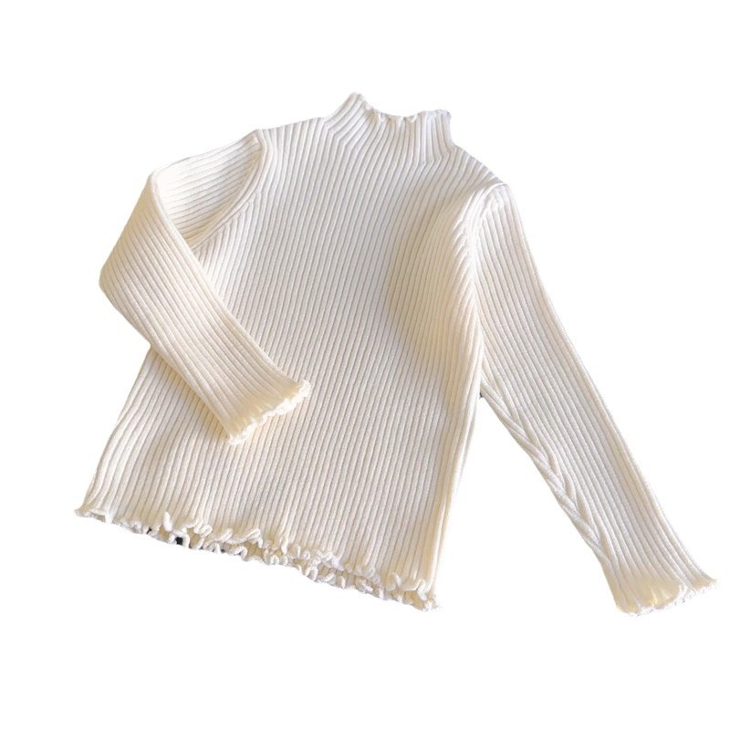 Top tricotat pentru fetițe, stil coreean, mâneci lungi, fără glugă, 55% acrilic, țesătură moale, pentru nou-născuți (0–12 luni), iarnă 2025.