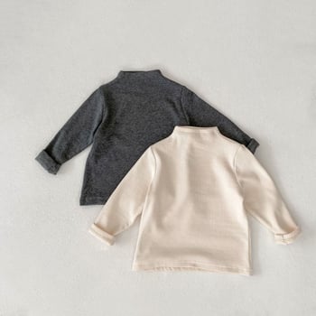Top cu mânecă lungă pentru copii, guler semi-înălțat, material bumbac amestec, pentru vârste 3–8 ani, stil de toamnă lejer